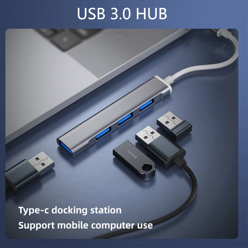 

Usb C Hub 3.0 HUB Type-C 4 Ports Multi Splitter Adapter for Laptop Accessories Alloy Expander ForApply To Samsung Huawei Xiaomi