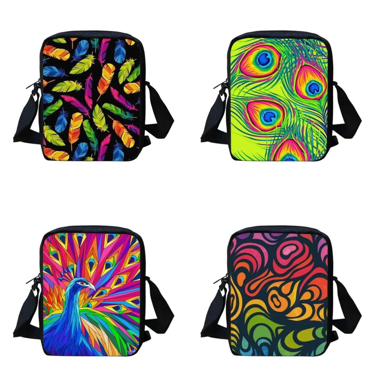 

Women Messenger Bags Small Totes Colorful Peacock Feathers Design Female Cross Body Girls Small Shoulder Casual Travel Bookbag