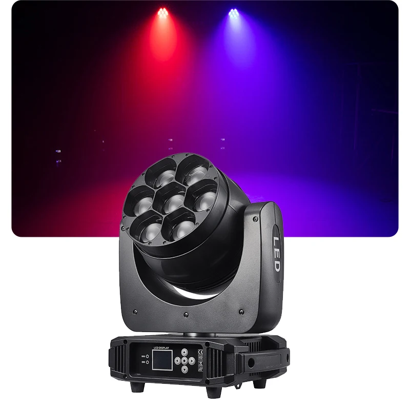 Фото Светодиодный прожектор 7X40W RGBW 4-в-1 Bee Eye Zoom Wash Moving Head Light 4.5 ° -45 °   Сценический светильник с регулируемым углом луча DMX512 для свадеб, диджеев, караоке, дискотек и вечеринок №1