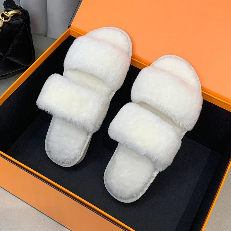 New Winter Women Indoor Cotton Warm Plush Faux Fur Flats Slippers Lady Soft Comfort Shoes Women's Home Slipper