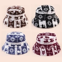 new winter plush bucket hat women christmas deer pattern outdoor fashion warm hats panama female fisherman cap