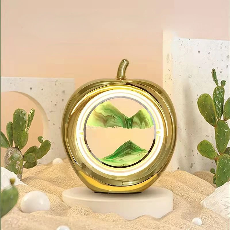 

Unique Apple Creative 3D Art Quicksand Painting Decompression Hourglass Home Decoration LED Resin Table Lamp Gift Ornament