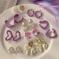 minar multi styles white purple color resin flower earring for women love heart bowknot pearl dangle earrings casual brincos