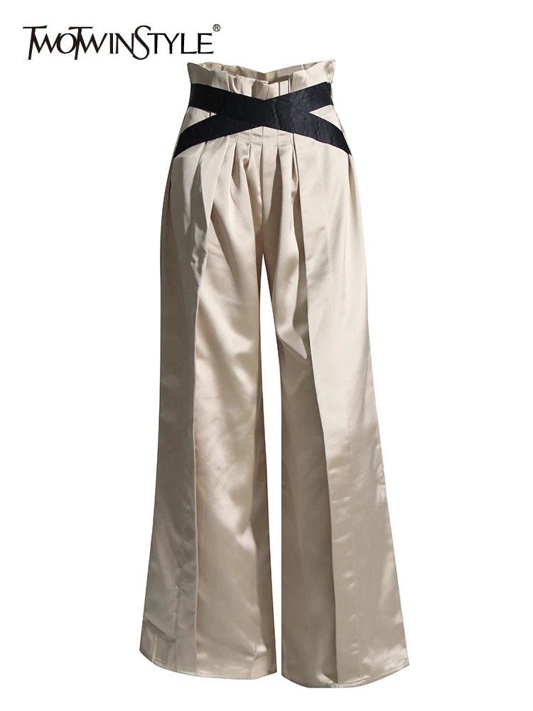 

TWOTWINSTYLE Loose Patchwork Wide Leg Pants For Women High Waist Colorblock Streetwear Trousers Female Autumn Clothing Fashion
