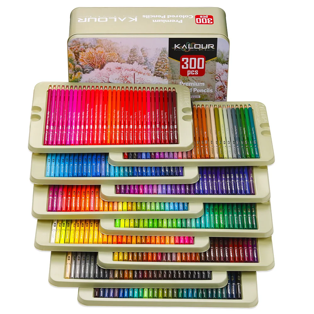 KALOUR Colored Pencil 300 Pcs Set Iron Box Pack Gift Box Gif