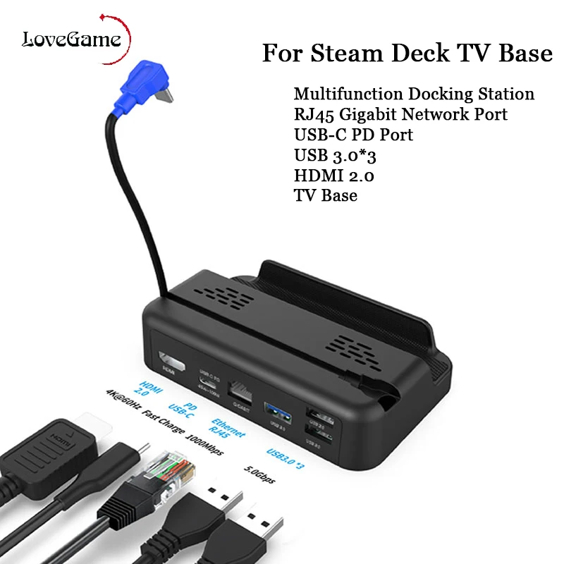 

5 в 1 держатель док-станции для Steam Deck HDMI USB Type-c Зарядное устройство Док-станция ТВ Базовая подставка для Steamdeck игровая консоль