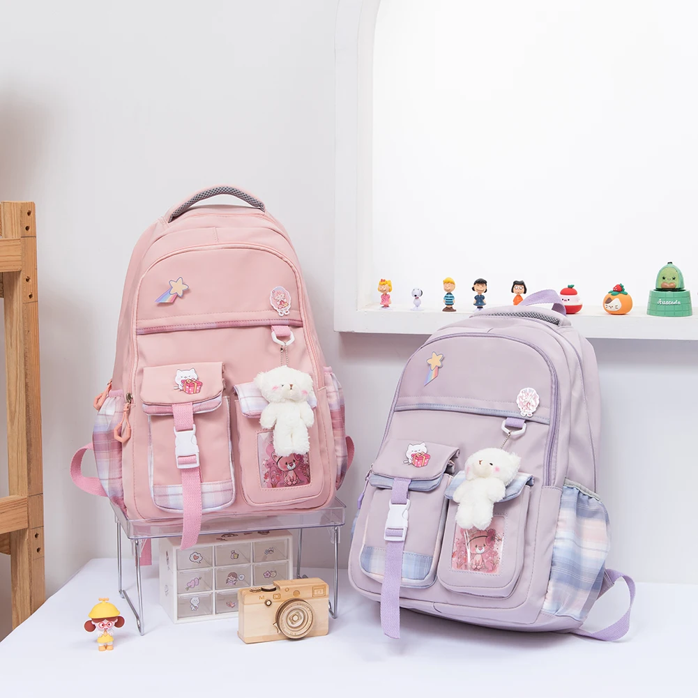 

Fashion Kawaii School Bags for Girls Women Student Kids Plaid Backpacks Female Large Capacity Laptop Book Bags Rucksack Mochila