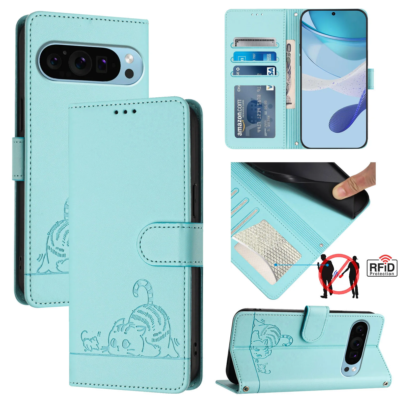 Кожаный ремешок для Google Pixel 9 Pro XL 8 7 6 5 8A 7A 6A 5A 4A Карманный чехол телефона с защитой