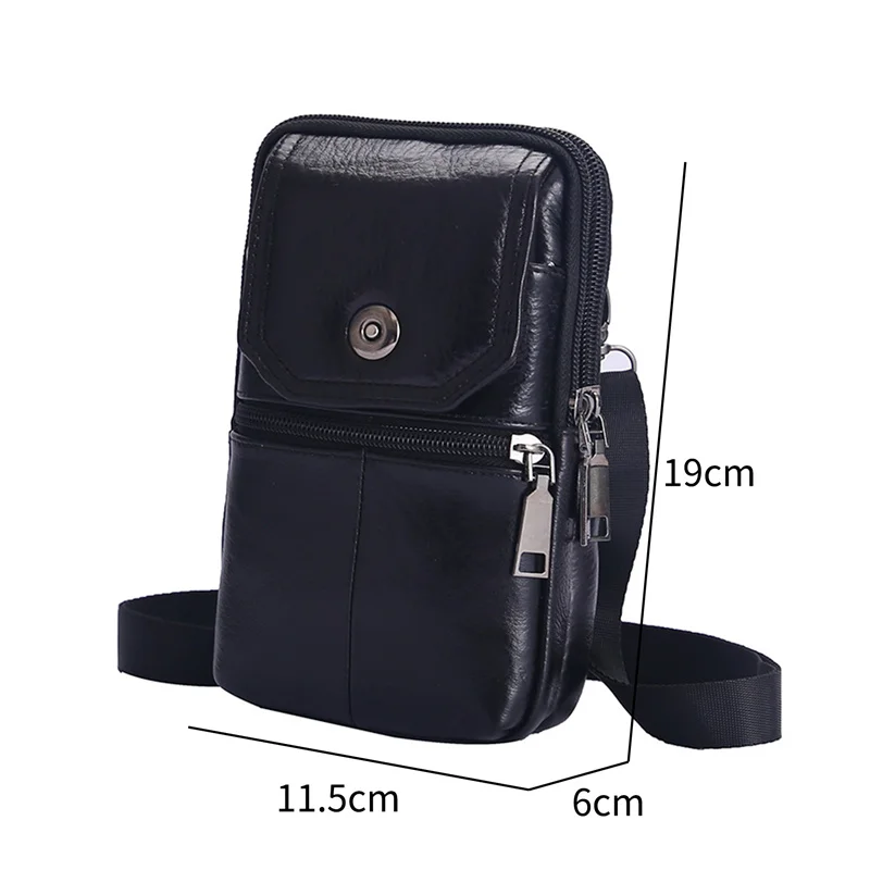 Men's Messenger Bag Cowhide Leather Bag Mobile Phone Pouch Pocket Wallet Male Small Travel Waist Bag Multi-Pockets Chest Bag