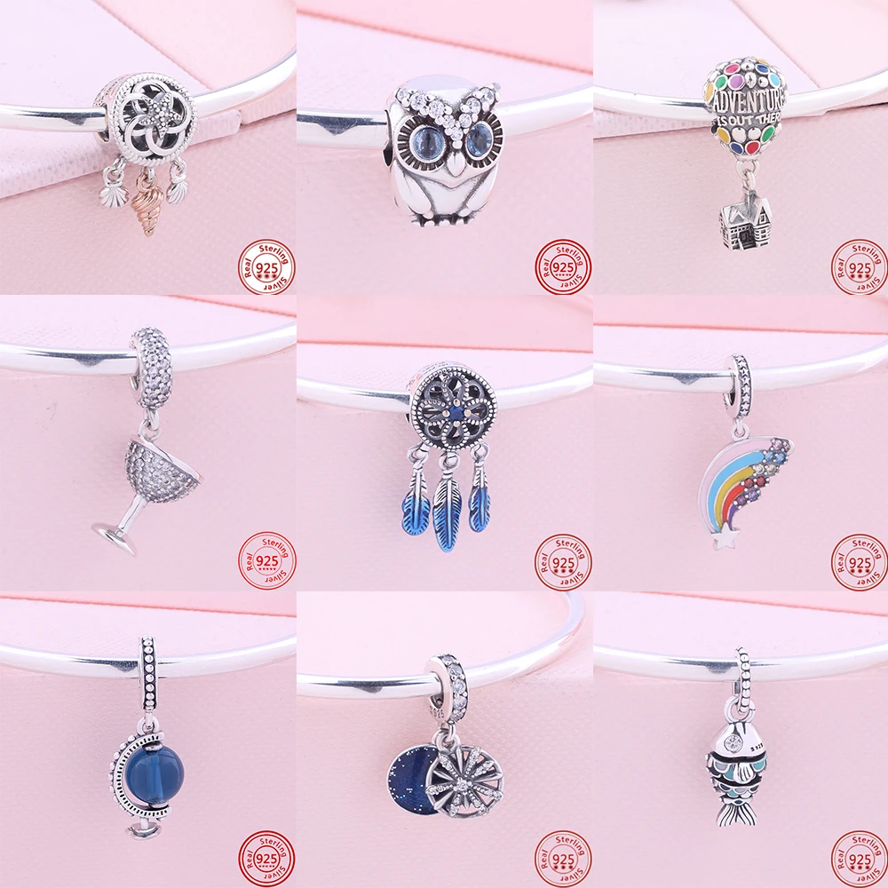 

Браслеты Pandora с бусинами женские, ювелирные украшения «сделай сам» из 100% настоящего серебра 925 пробы, Ловец снов, воздушный шар, подвеска, ори...