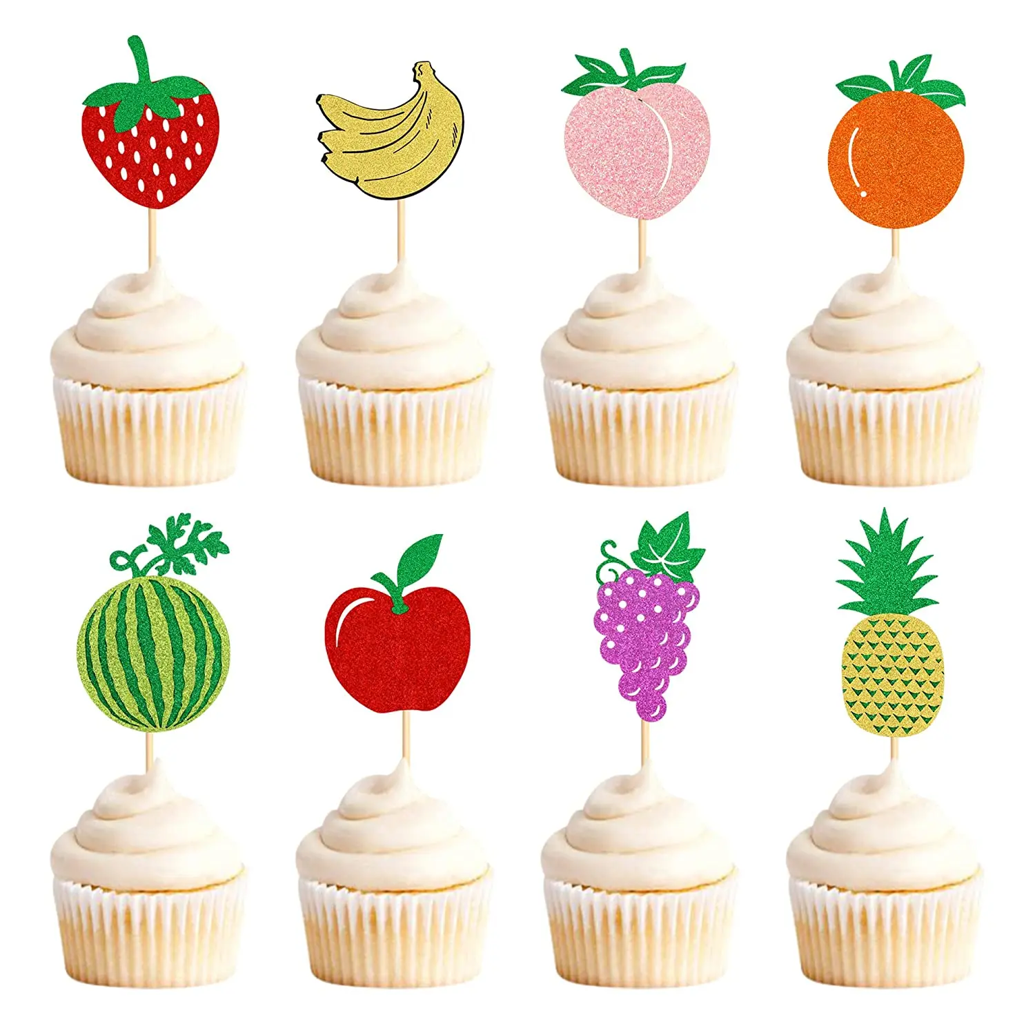 

32 Pack Fruit Theme Cupcake Toppers Glitter Cupcake Picks Hawaii Fuit Cupcake Decor for Birthday Party Decoration Supplies