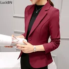 Блейзер Женский приталенный, белый, черный, красный деловой костюм, повседневные Модные Пиджаки для офиса, корейские блейзеры, осень-весна