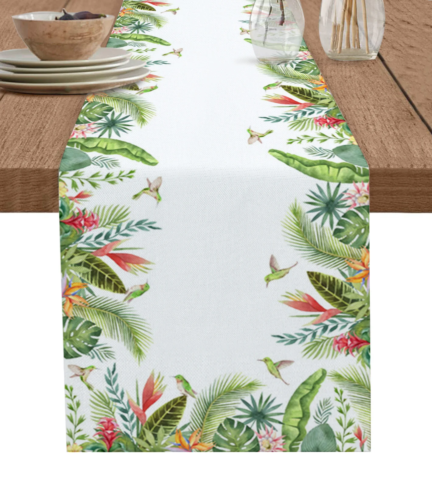 

Ins Style Tropical Plants Palm Leaves Table Runner Kitchen Dining Table Cover Wedding Party Decor Cotton Linen Tablecloth