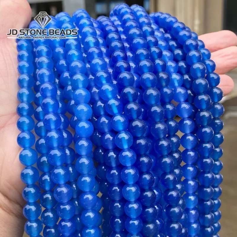Окрашенные качественные бусины из голубого оникса и агата, круглые свободные бусины-разделители из камня для изготовления ювелирных изделий «сделай сам», Аксессуары для ожерелья, 15 дюймов