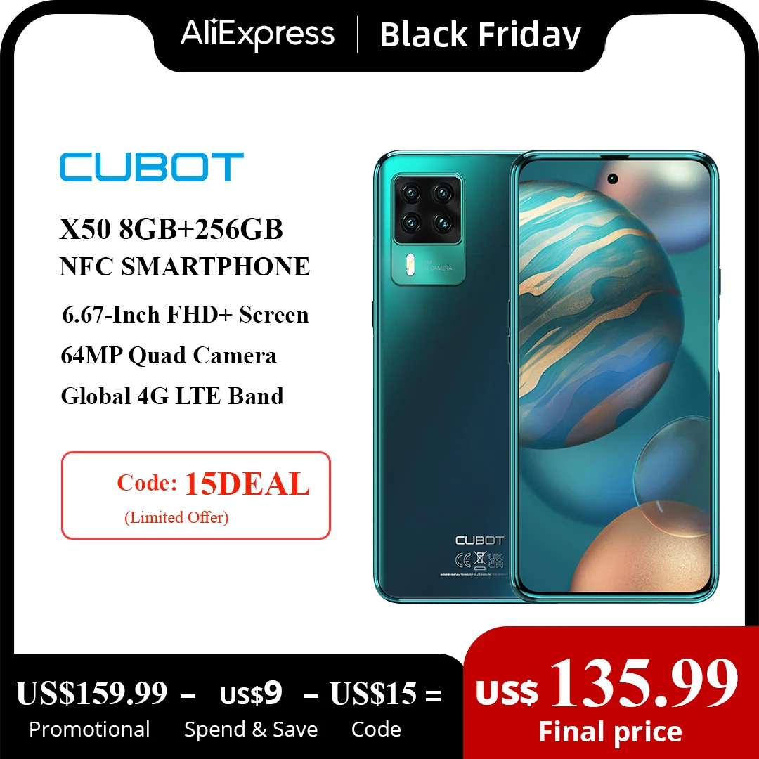 Cubot X50 Smartphone 8GB RAM 256GB ROM 64MP Quad Camera 6.67