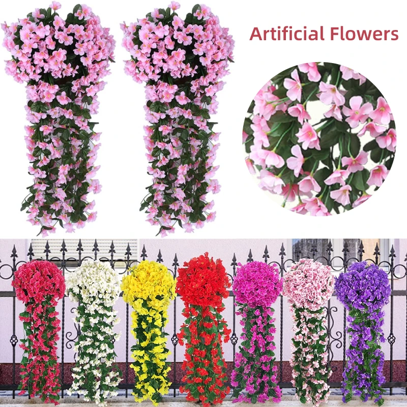 

Violet Artificial Flower Fake Plants Valentine's Day Wedding Wall Hanging Basket Orchid for Party Home Garden Outdoor Decoration
