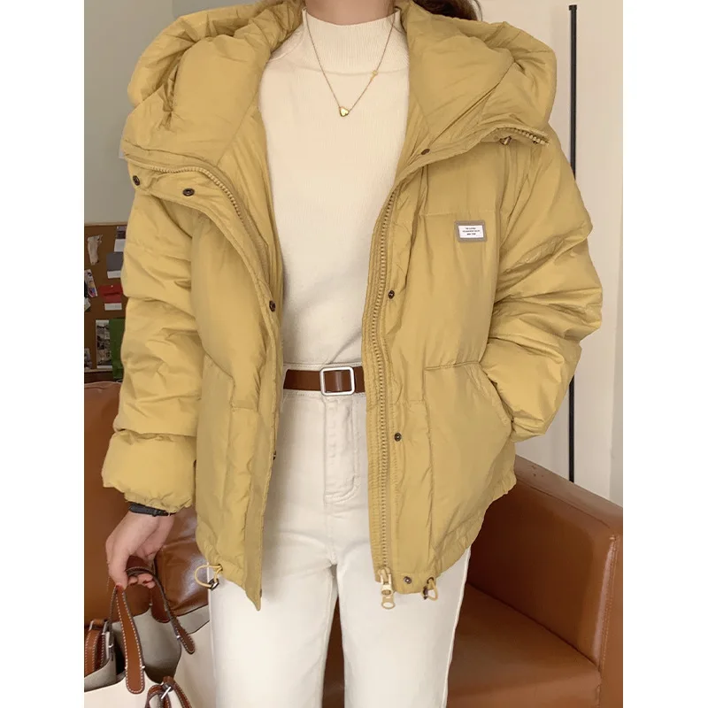 Winter Down Jacket Short Section Jacket Hooded Loose Thickening Warm Bread Clothes White Duck Down Thick Cotton Clothing