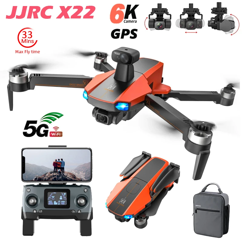 

FPV Gimbal 6K JJRC Anti-Shake 3-axis X22 5.7KM Camera Brushless EIS Quadcopter WIFI Dron GPS Professional RC Dual Drone