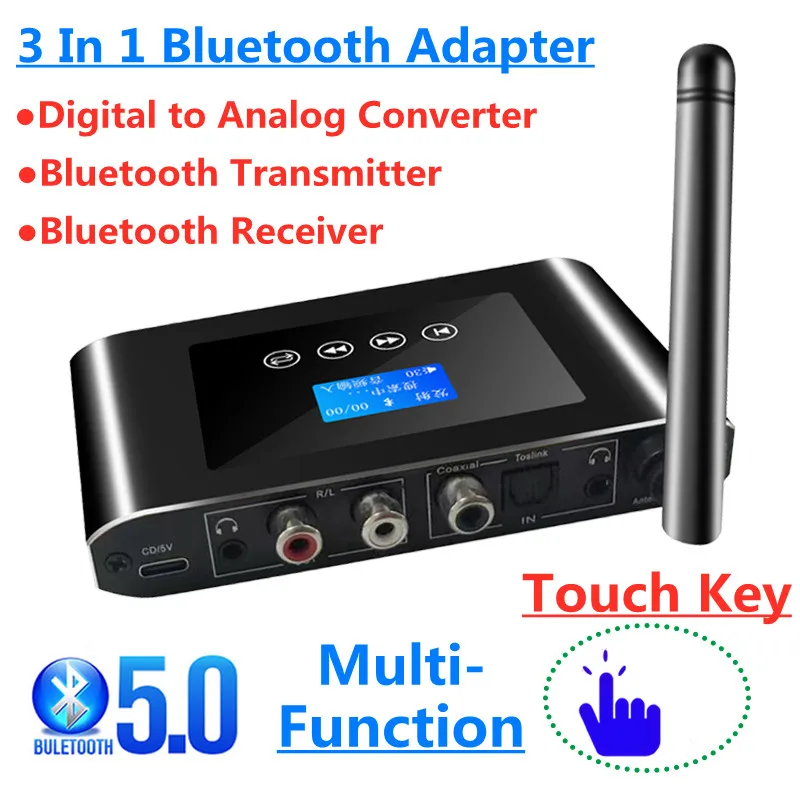 

Bluetooth 5,0, аудиоприемник, передатчик, ТВ, ПК, беспроводной адаптер DAC, стандартный оптический коаксиальный к RCA 3,5 мм AUX