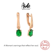 aide 925 sterling silver pendant earrings jewelry champagne gold large emerald pendant drop earrings ladies wedding gift 2022