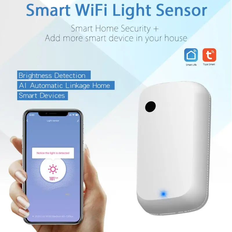

0-1000LUX Wireless Light Sensor Mini Tuya Smart Brightness Sensor Smart Life Smart Home WIFI Illuminance Sensor
