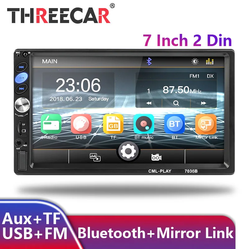 Автомобильный MP5 плеер 2 Din, Bluetooth Mirror Link, 7-дюймовый универсальный сенсорный экран, стерео, FM, TF, аудио, USB, камера заднего вида, 12 В, HD