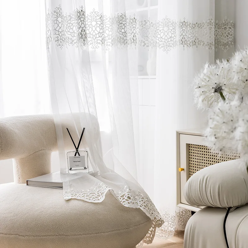 

New Curtains for Living Dining Room Bedroom Modern Minimalist Water Soluble Bird's Nest Hollow Embroidery Window Curtain