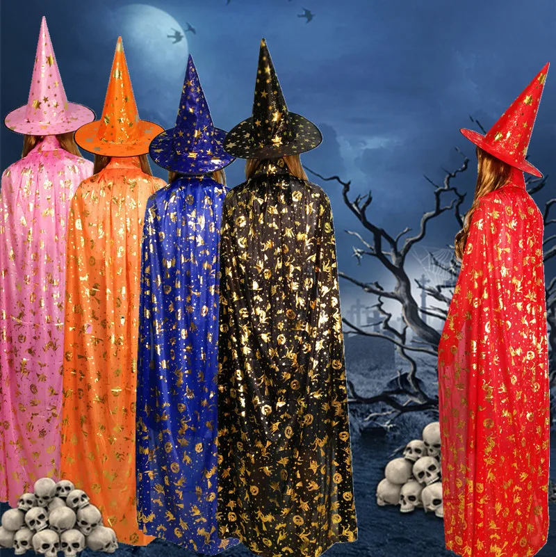 

Halloween Costumes Cosplay 2022 Wizard Witch Cloak Cape Robe Cap With Pointy Hat Girls Boys Dress Coats For Kids Birthday Party