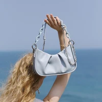 fashion embossed handbags women pu acrylic chain female shoulder bag 2022 fashion designer underarm shopper bag folds purse