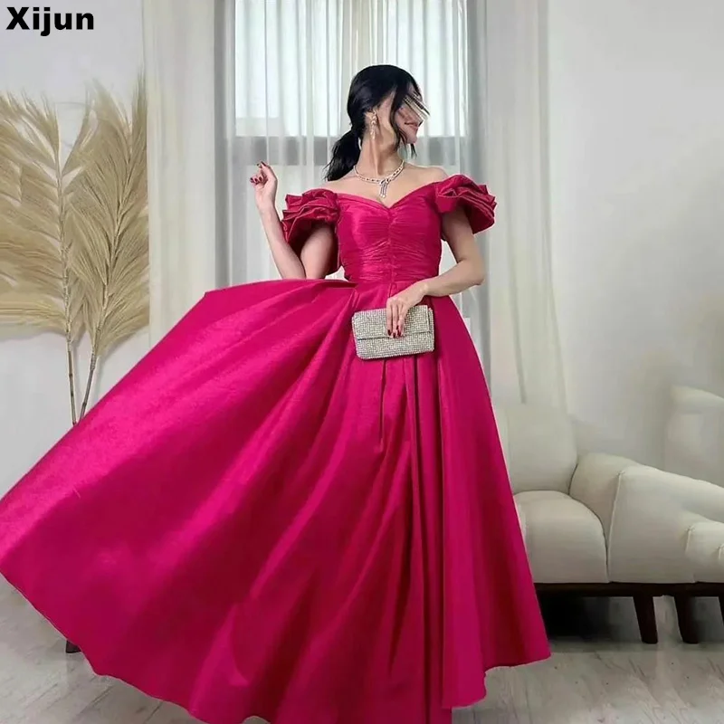 

Xijun Hot Pink Chic A-Line Prom Dresses Elegant Floor Length Evening Dress For Women Formal Occasion Gowns Vestidos De Novia