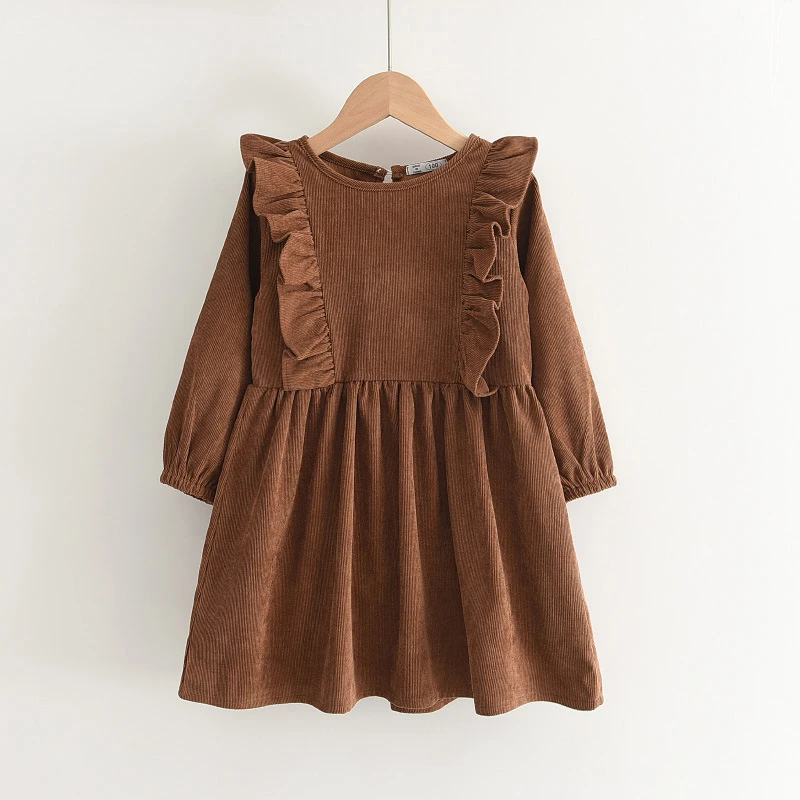 

3-7 Years Kids Clothes Girls Dresses Spring Autumn Baby Solid Long Sleeve Corduroy Dress 2022 New Soft Children's Clothing