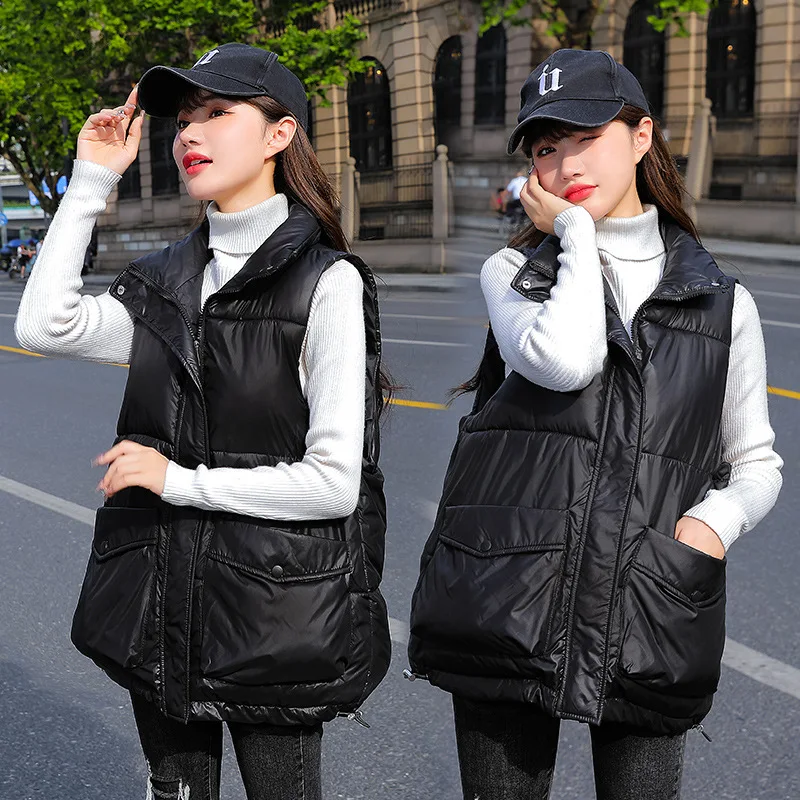 Warm 2023 New Winter Vest Cotton Women Thick Sleeveless Jacket Casual White Duck Down Gilet Slim Puffer Female Feather Waistcoat