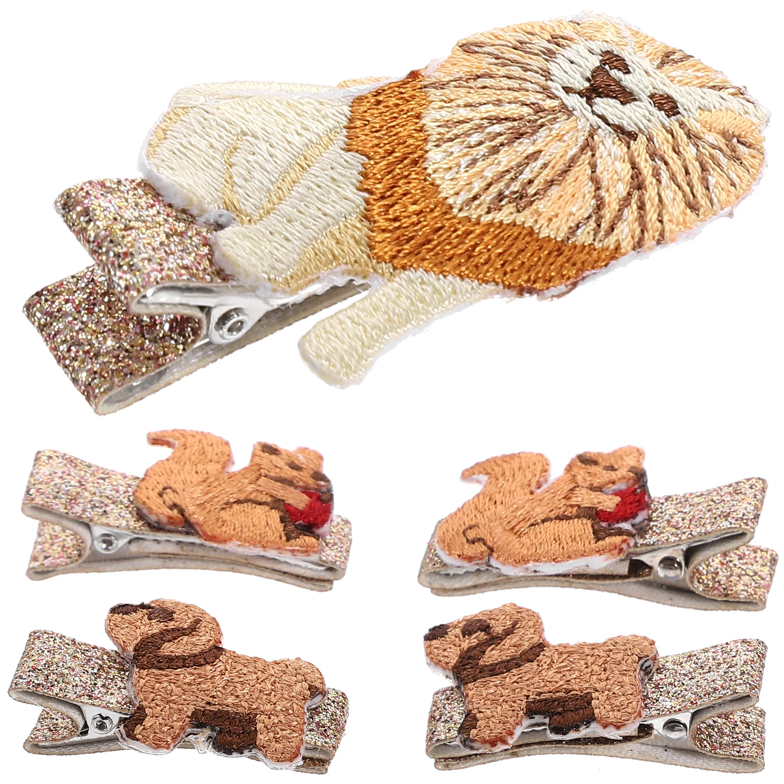 

5pcs Embroidered Barrettes Cartoon Animal Hair Clips Adorable Girls Hair Accessories