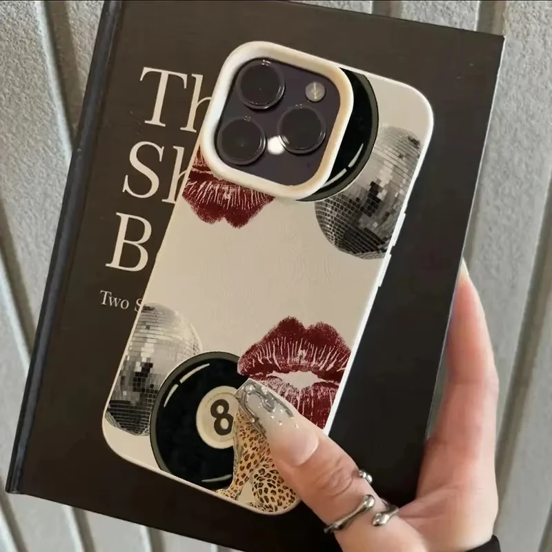 Фото Для iPhone 16, 15, 14, 13, 12, 11 Pro Max Чехол с винтажным принтом губ и леопардовым принтом, чехол с узором в бассейне для iPhone 16, 15 Plus X XS XR Funda №3