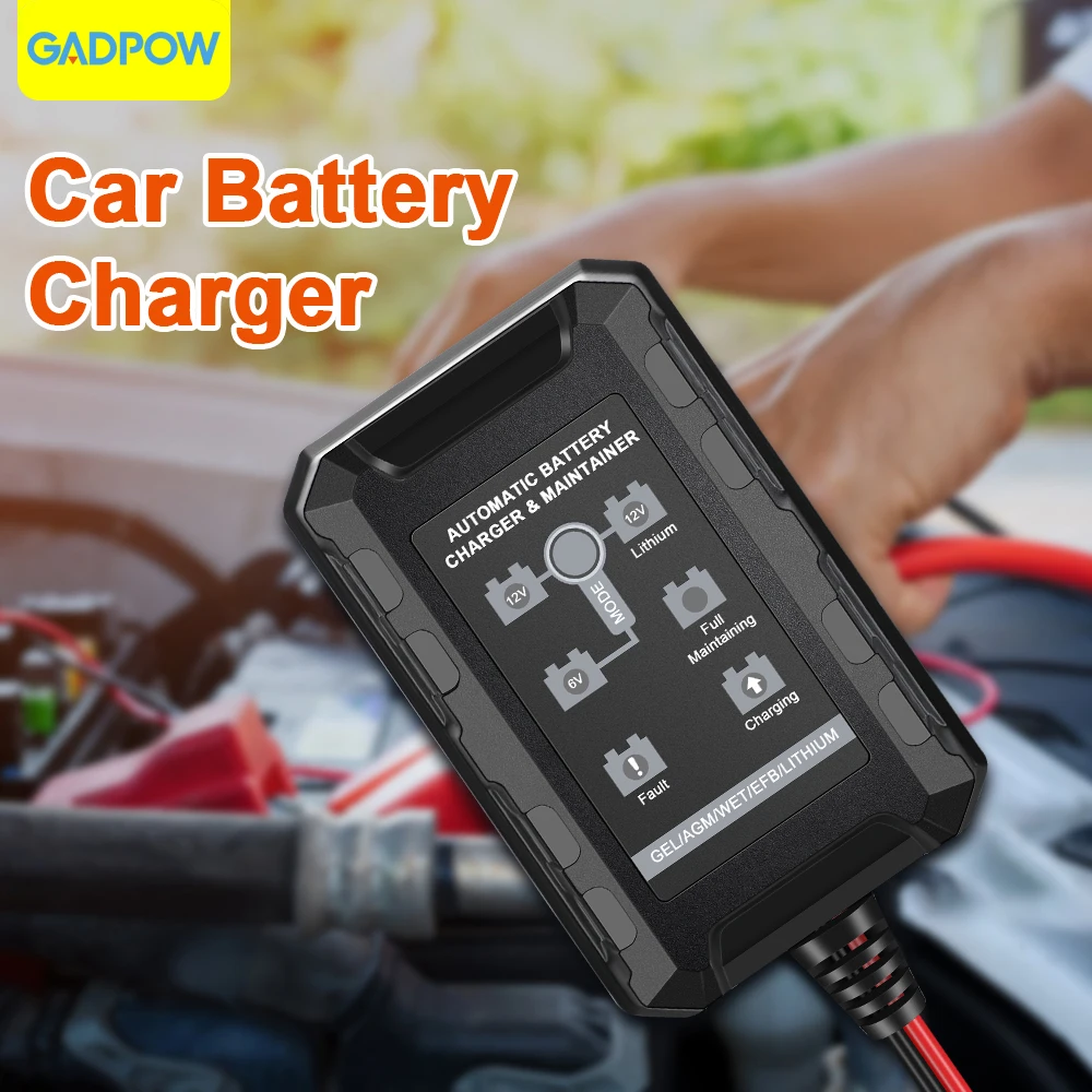 

Gadpow 12V Car Battery Charger Fully Automatic Charger For Car Battery Car Cell Phone Battery Charger for Motorcycle Auto