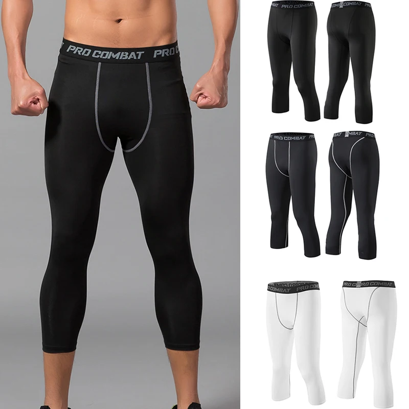 

Men's 3/4 Cropped Pants Sports Gym Running Leggings Male Joggings Elastic Compressions Sweatpant Football Basketball Trousers