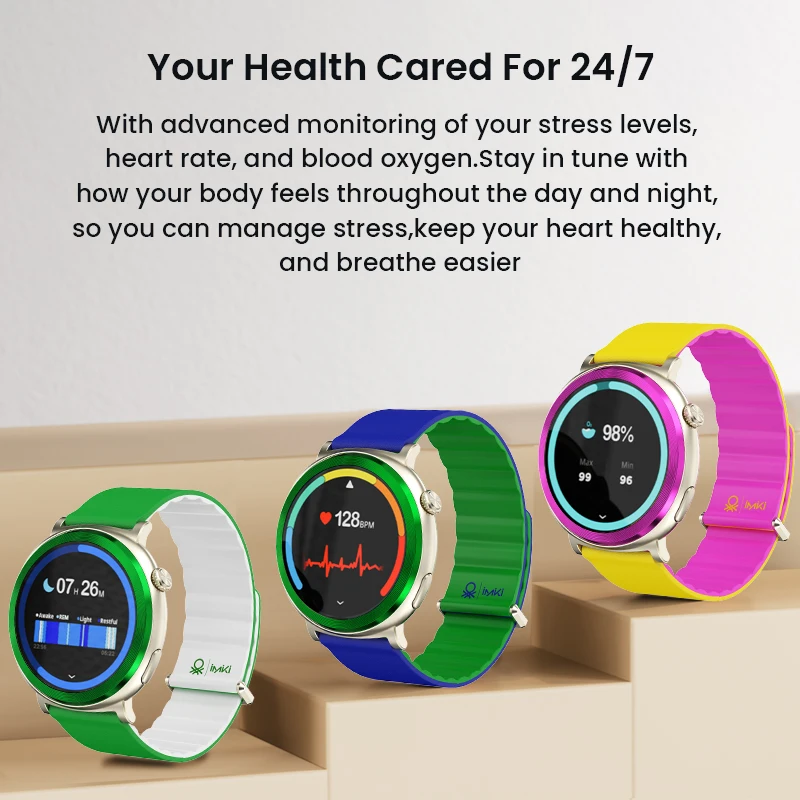 Фото Умные часы IMIKI Colorful Dopamine с 1,43-дюймовым AMOLED HD-дисплеем, 24-часовым мониторингом здоровья и спортивными функциями для мужчин и женщин. №5