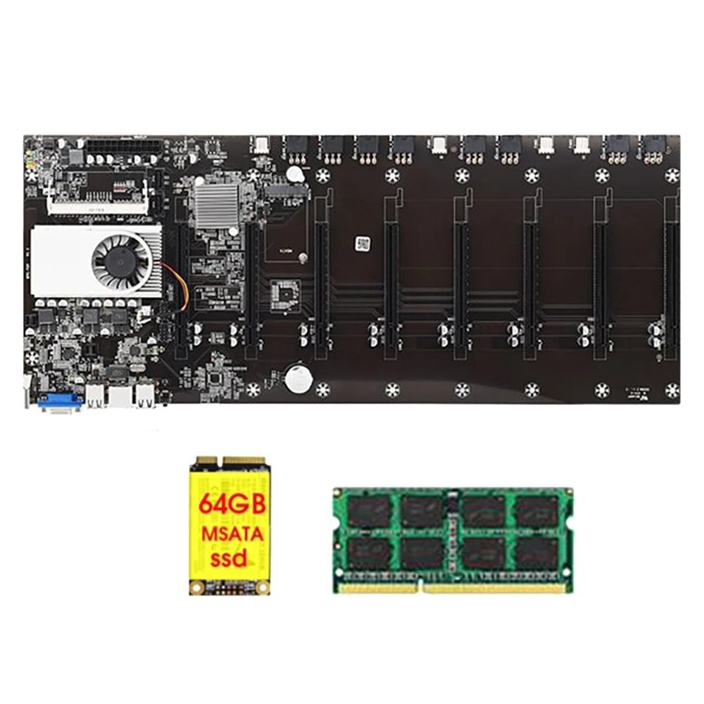 

BTC-T37 Mining Motherboard 8 PCIe 16X Graphics Slot 50mm HM77 1037U DDR3 DIMM SATA3.0 with 64G MSATA SSD+4G DDR3 RAM