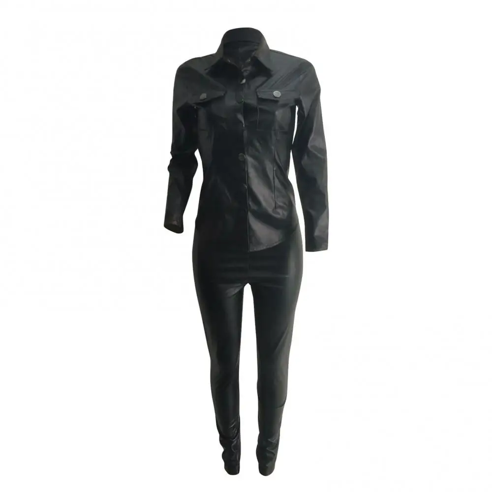 Женские костюмы из искусственной кожи Осень-зима 2021 куртка штаны с многослойными