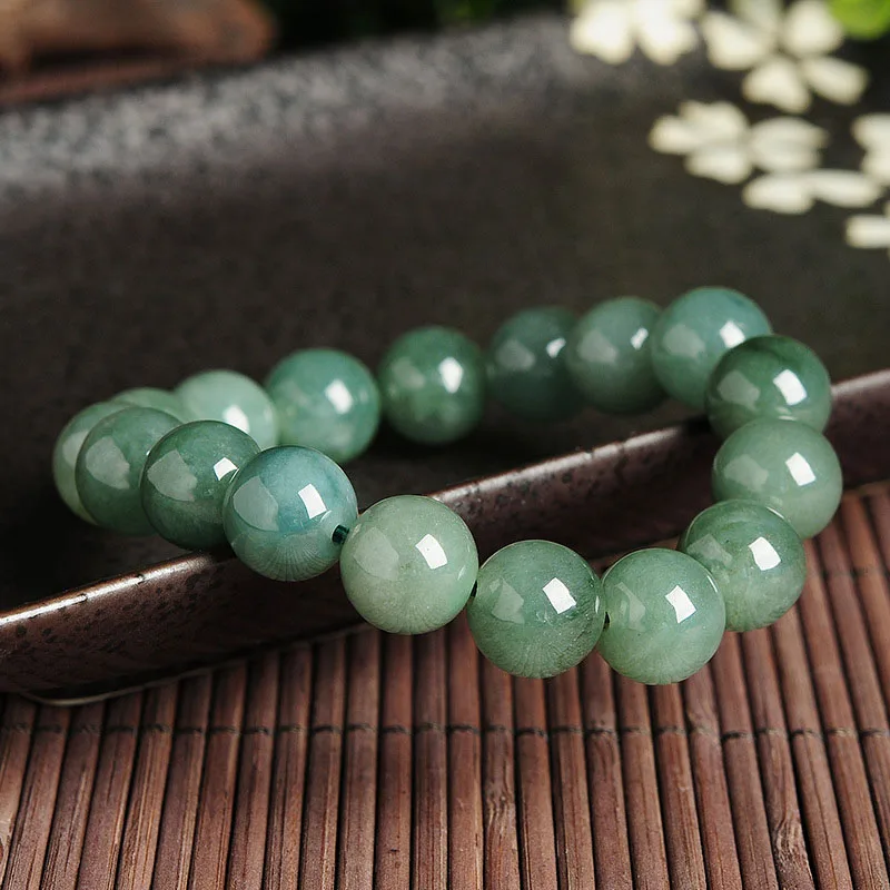 

Natural Myanmar Emerald Luck Amulet Bracelets Burma Jade Stone Bracelets For Men Women Jadeite Round Beads Beaded Bangles
