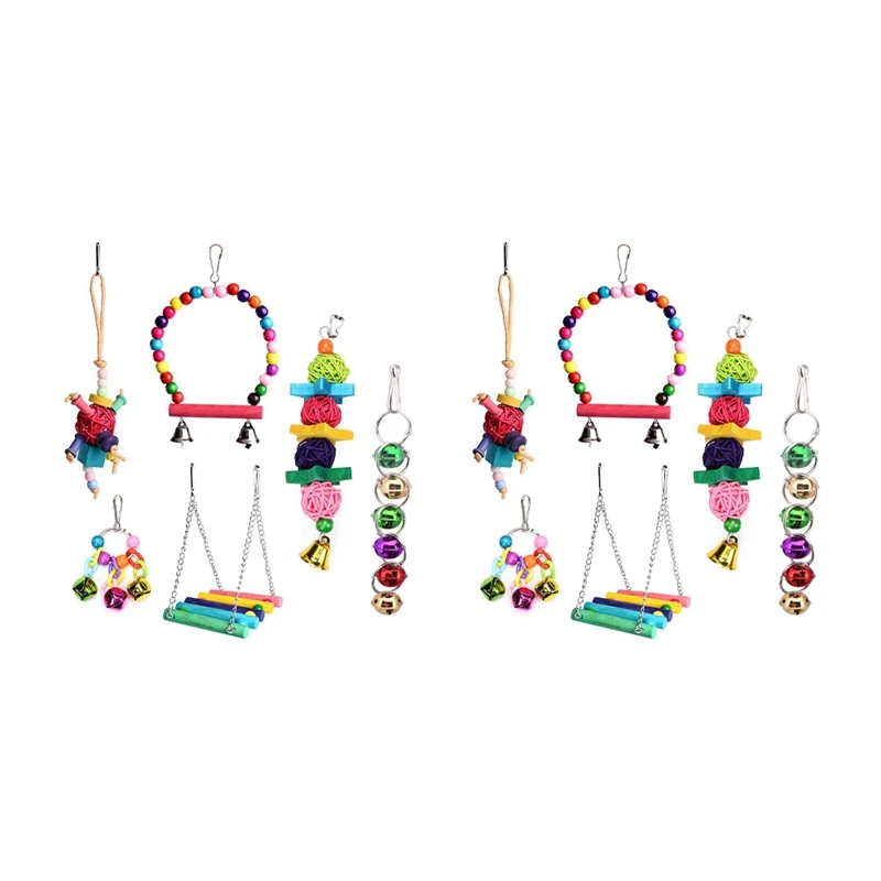 

12X Bird Parrot Toys-Bird Hanging Shredding Swing Chew-Birds Ladder Bell Toys for Conure, Parakeets, Mynah