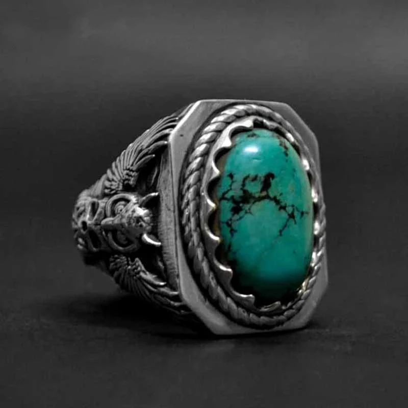 

EYHIMD Vintage Mens Skeleton Owl Turquoise skull Ring 316L Stainless Steel Jewelry Men Gothic Skeleton Ring Biker Rings Gifts