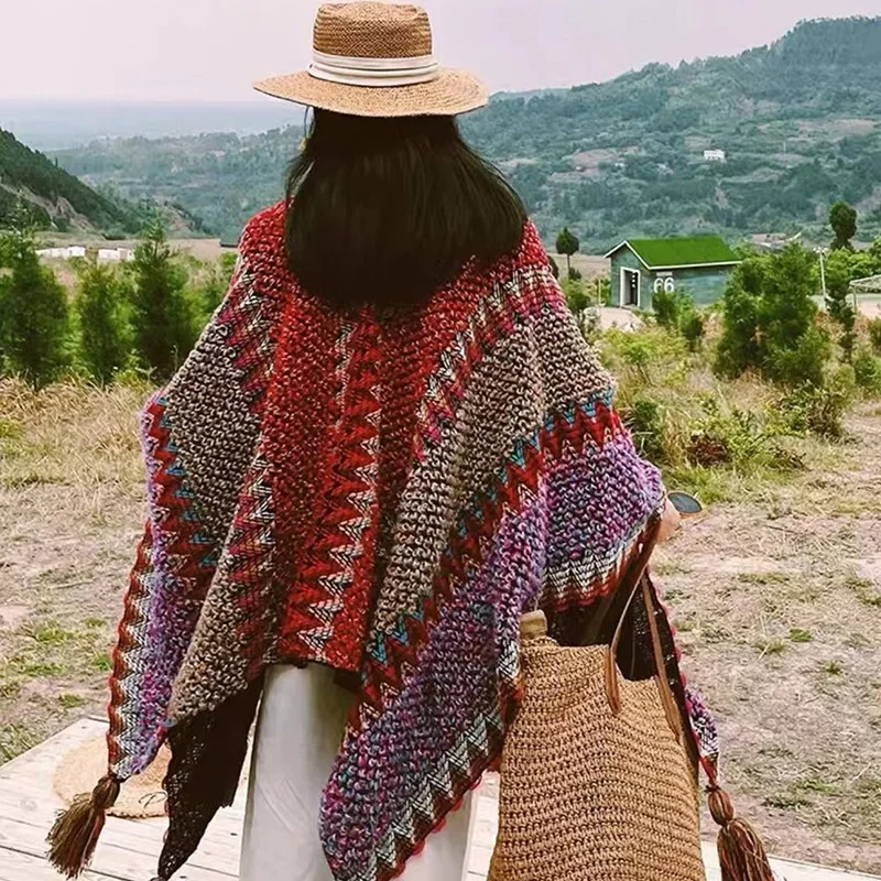 Шаль в этническом стиле Юньнань Тибетский туризм Лицзян утолщенные вязаные