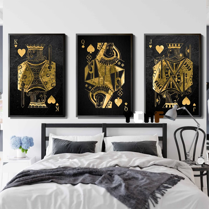 Золотые игральные карты Джокер королева король конфетные настенное искусство
