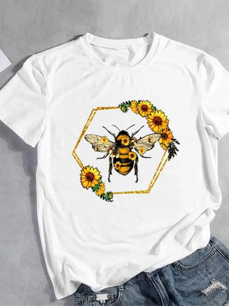 

Футболка женская с коротким рукавом, милая одежда с цветочным принтом пчелы, 90-х цветов, модная повседневная рубашка