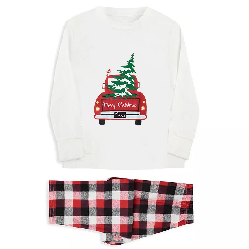 Christmas Matching Family Pajamas Red Plaid Truck with Christmas Tree Gray Pajamas Set With Baby Pajamas
