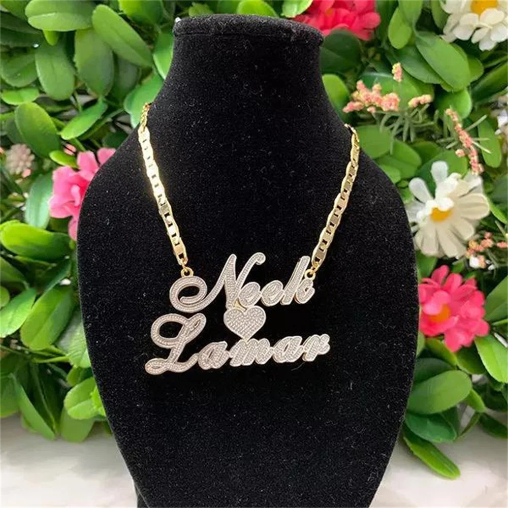 

Personalized Double Name Necklace with Heart Two Tone Necklace Gold Custom Name Necklace Custom Stainless Steel Jewelry