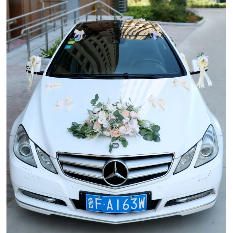 

Artificial Flower Silk Flowers Rose Tea Bud Peony Eucalyptus Wedding Decoration Champagne Wedding Car Flower Set Fake Flowers