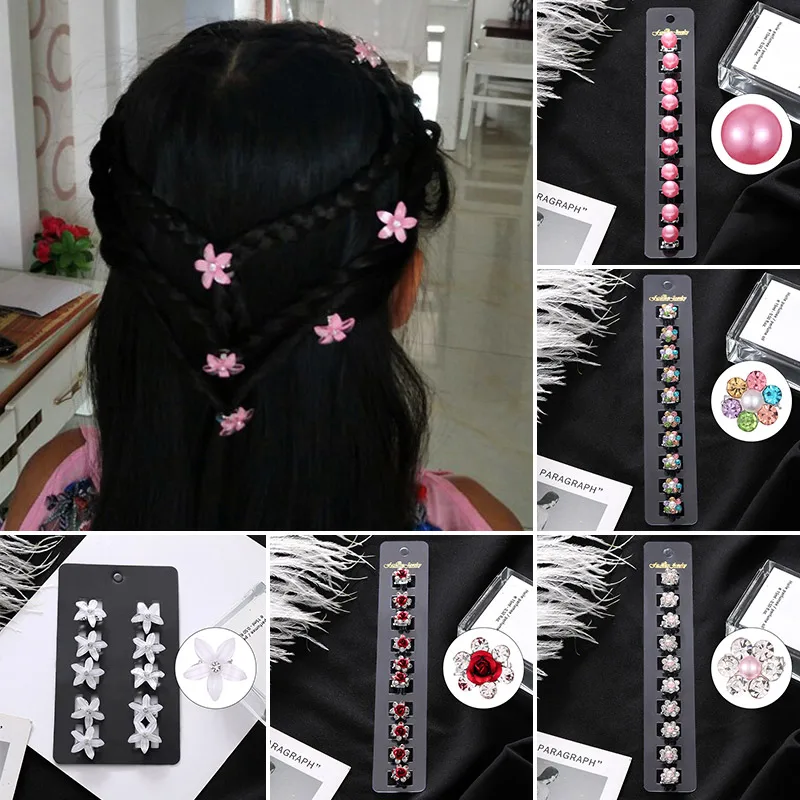 

10pc/Bag Mini Hair Clips Small Flower Hair Claws Hairpins Bead Women Headwear Hair Style Pins Fashion
