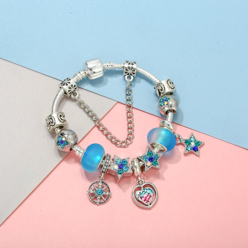 TOGORY Лидер продаж браслет с космической звездой и синими муранскими бусинами